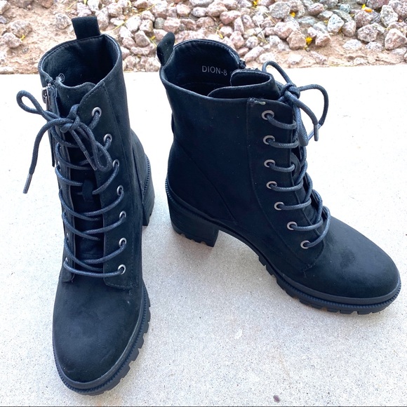 New In Box Black Vegan Suede Zip Lace Up Moto Combat Boots - Picture 5 of 8
